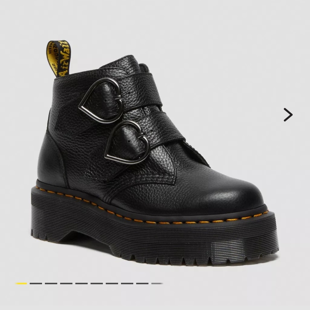Dr. Martens Black Leather Heart-Buckle Combat Boots - Picture 2 of 2